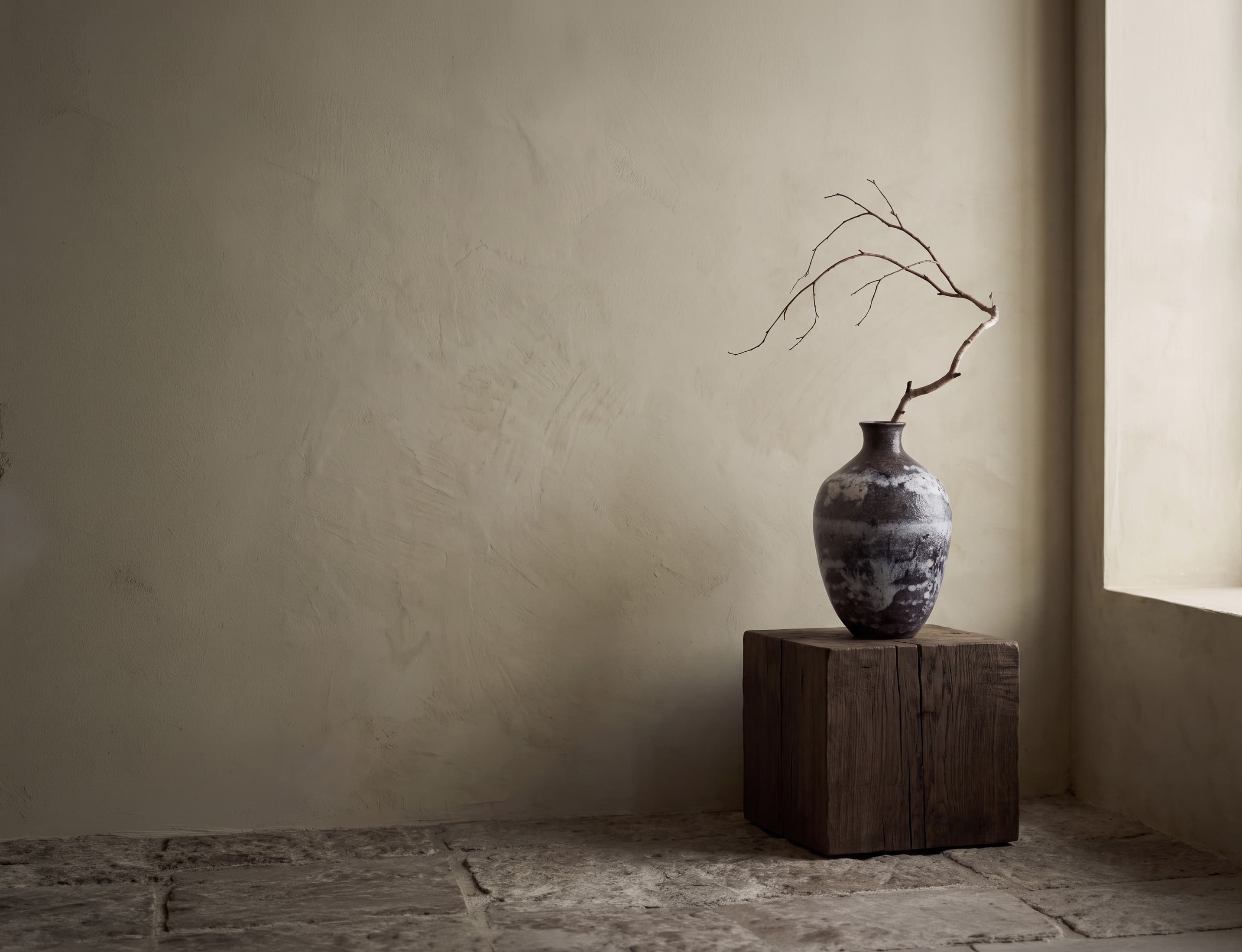 Handmade ceramic pieces styled on a shelf